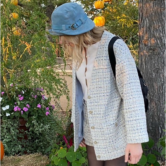 Bundle Blue Tweed Jacket and Mini Skort Skirt Fall Outfit Set Size 6 Medium - Picture 9 of 14